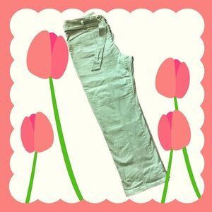 HAPPY NATURE Pants Green Button Front Loop Belt Pockets Cotton Size 16